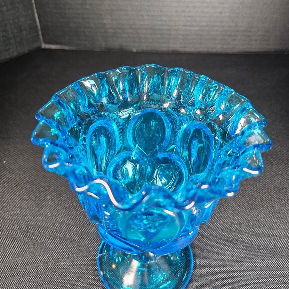Vintage LE Smith Moon And Stars Colonial Blue Compote On Pedestal Base - Picture 2 of 10